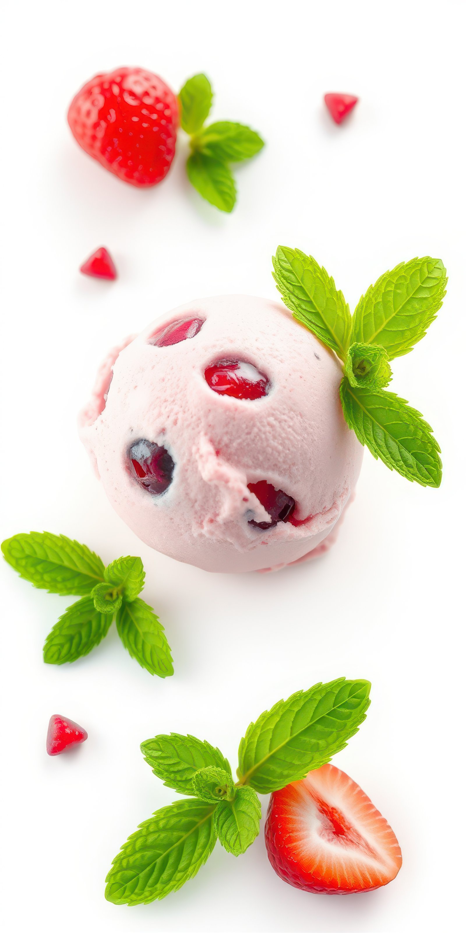 Delicious strawberry mint ice cream served with fresh berries and mint leaves in a vibrant display